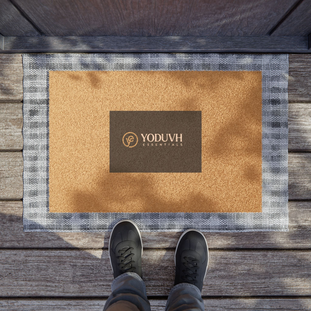 Coir Doormat with Minimal Leaf Logo — Durable Non-Slip Welcome Mat