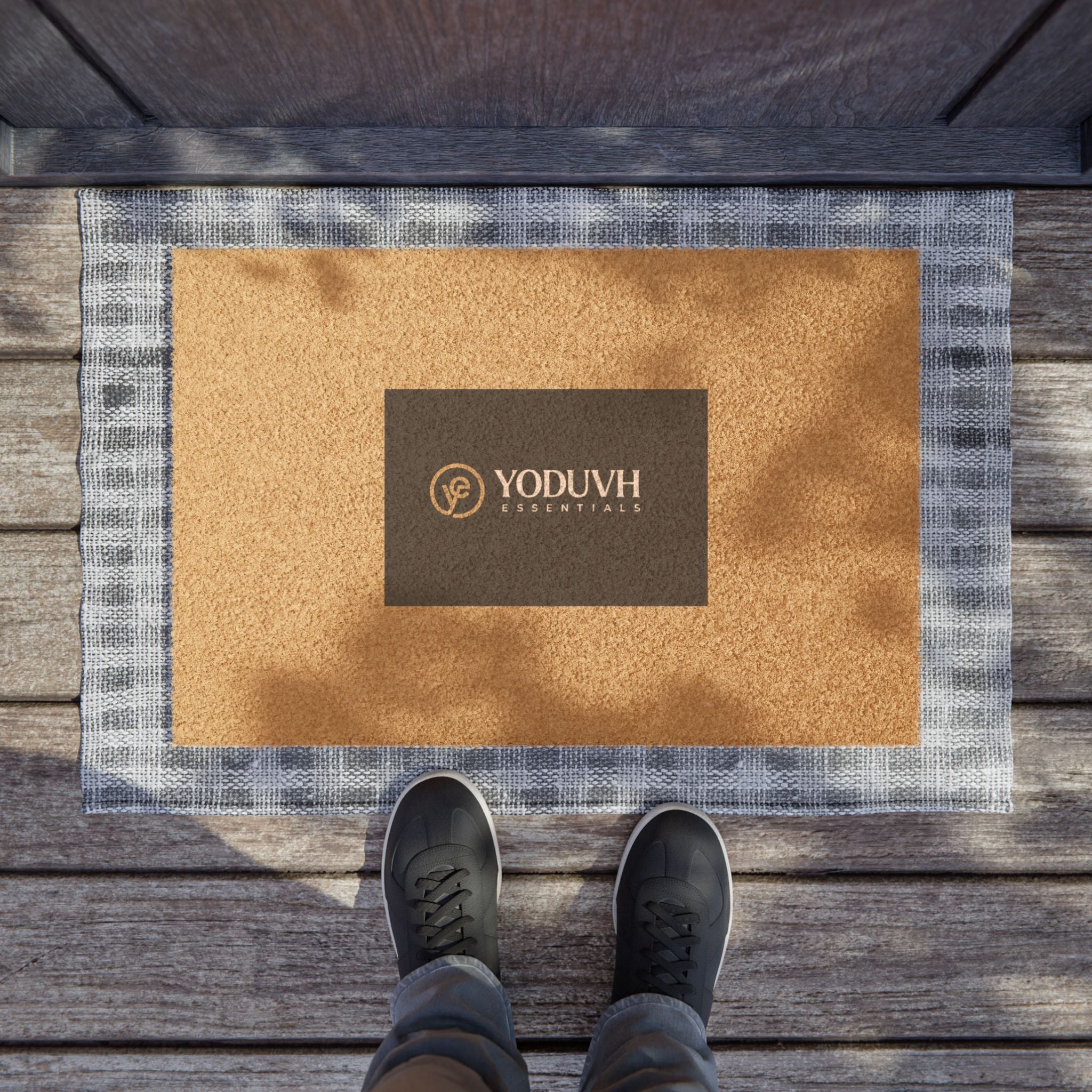 Coir Doormat with Minimal Leaf Logo — Durable Non-Slip Welcome Mat