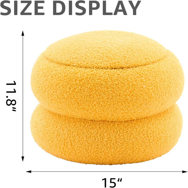 Round Velvet Storage Ottoman with Tray, Macaron-Shaped Footrest & Side Table for Living Room, Bedroom & Hallway Decor - Yellow