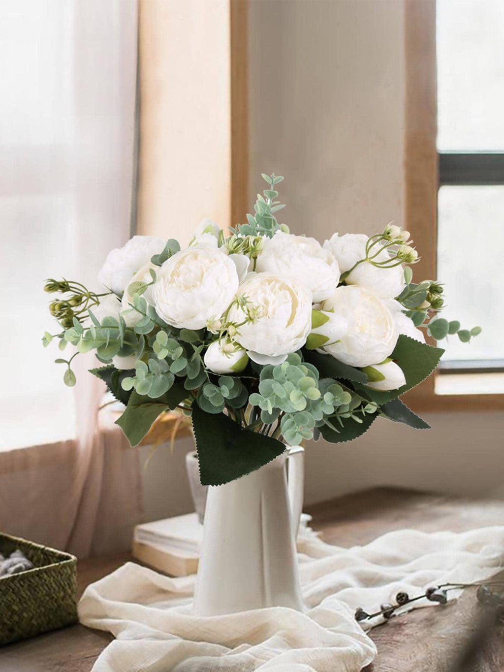 4 Bundles Peonies Artificial Flowers, 13.4in Silk Fake Flowers Bouquets for Home Wedding Decoration Table Centerpiece