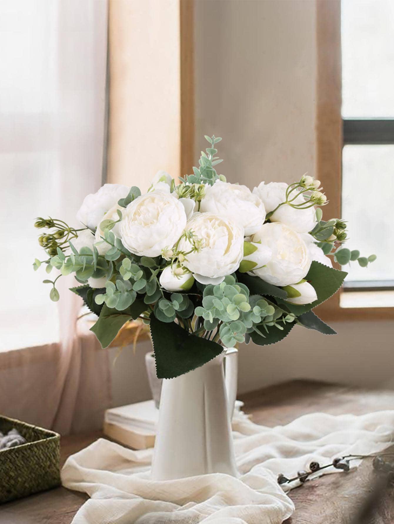 4 Bundles Peonies Artificial Flowers, 13.4in Silk Fake Flowers Bouquets for Home Wedding Decoration Table Centerpiece