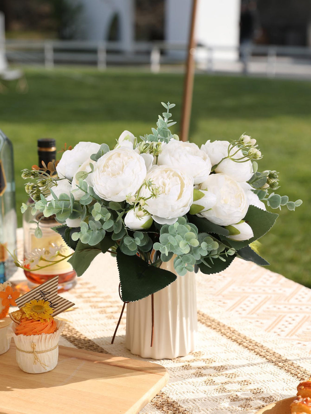 4 Bundles Peonies Artificial Flowers, 13.4in Silk Fake Flowers Bouquets for Home Wedding Decoration Table Centerpiece