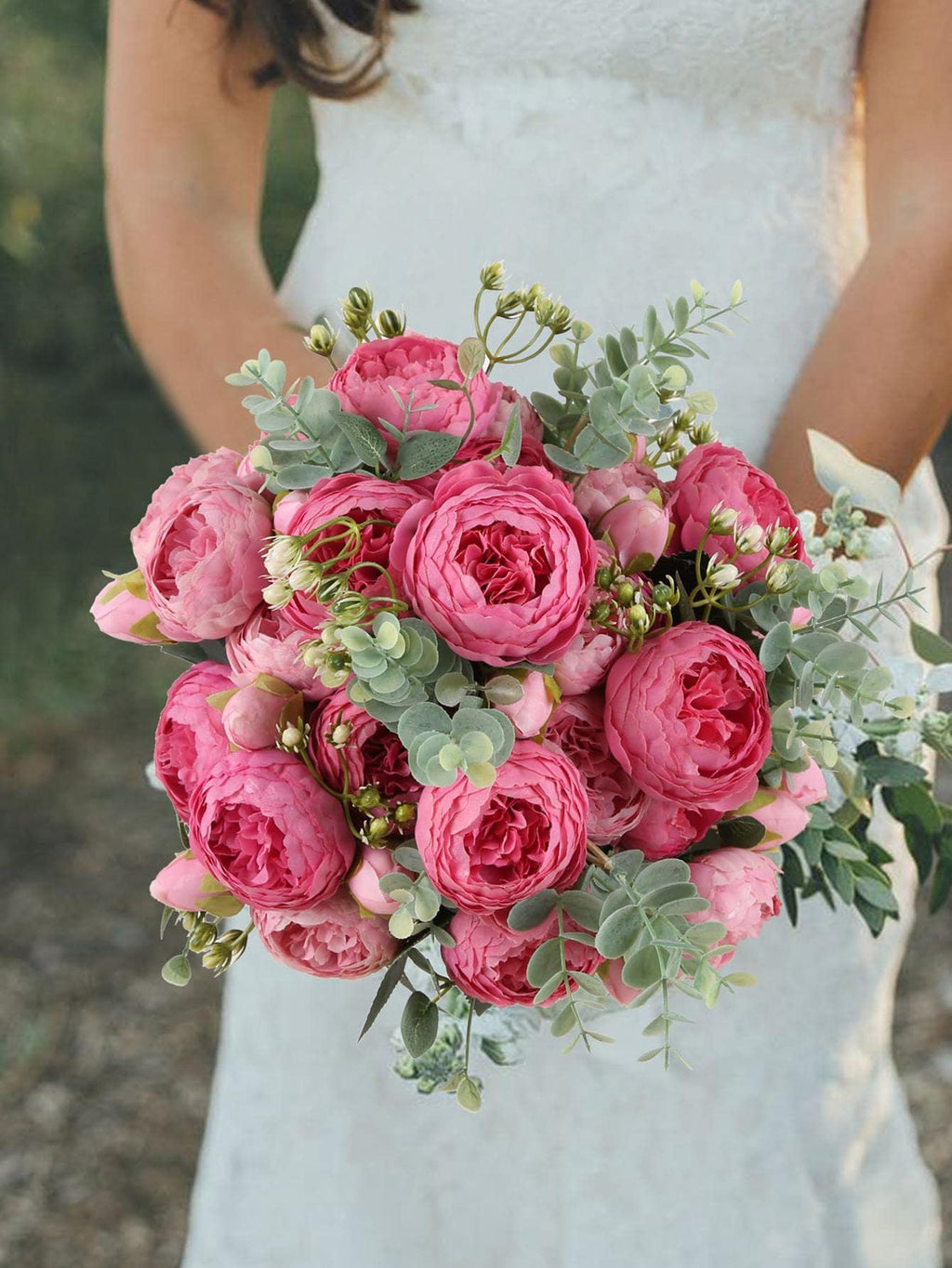 4 Bundles Peonies Artificial Flowers, 13.4in Silk Fake Flowers Bouquets for Home Wedding Decoration Table Centerpiece