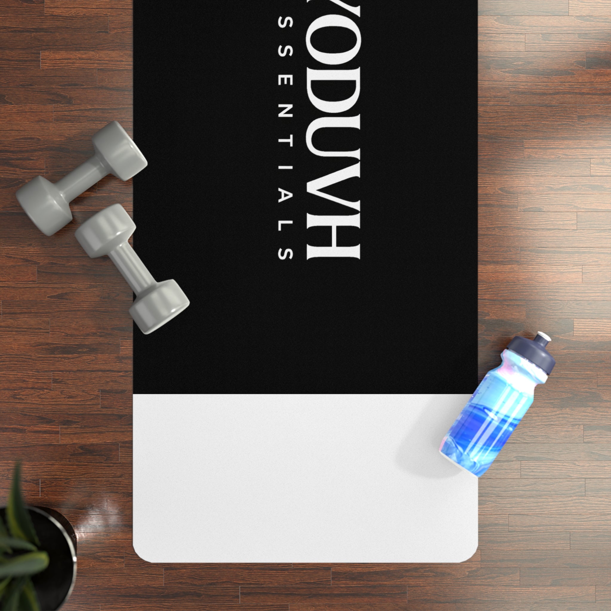 Yoga Mat — Black Rubber Mat with Gold YODUVH Essentials Logo