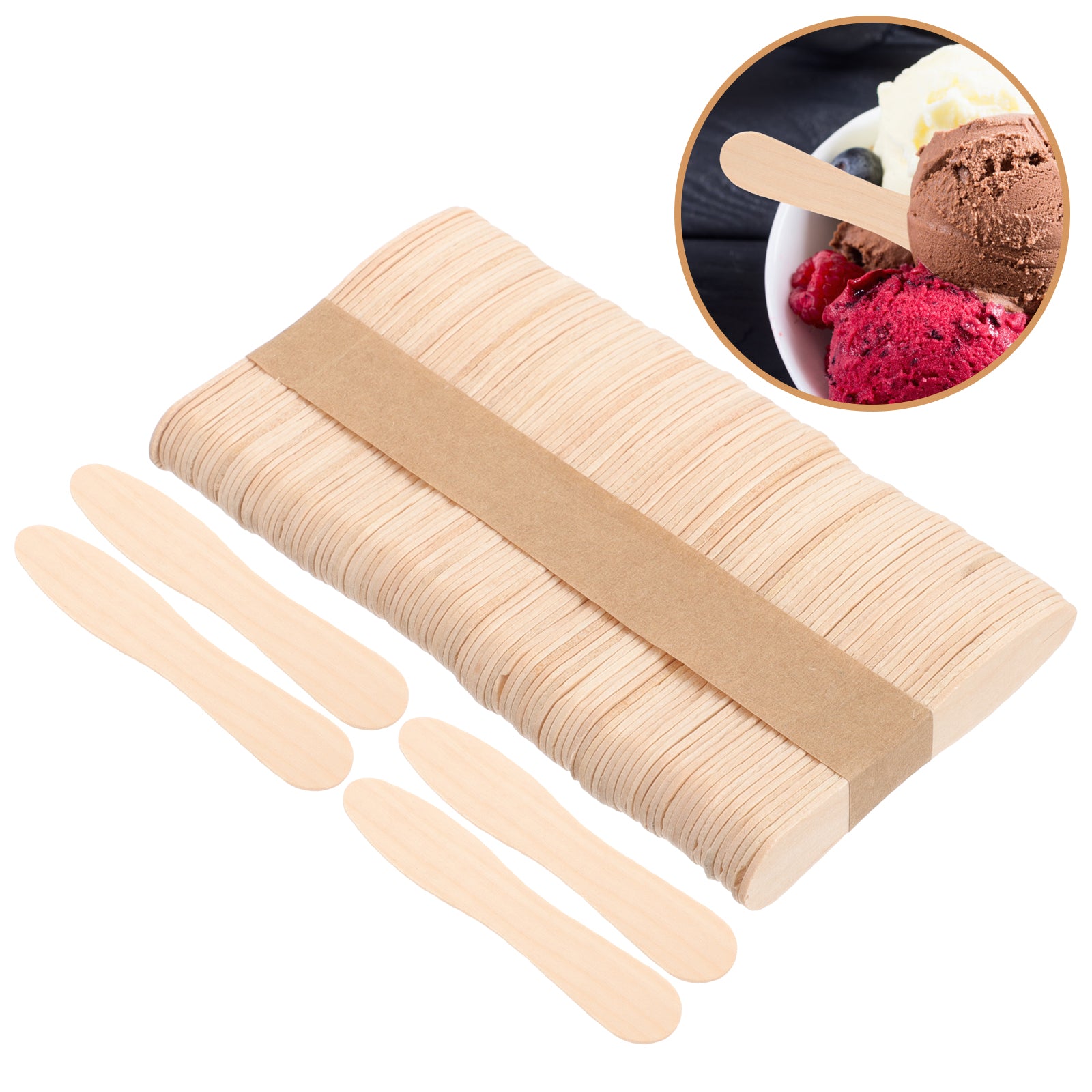100pcs /set Healthy Nontoxic Smooth Natural Wooden Compostable Honey Sugar Scrub Yogurt Pudding Ice Cream Stick Tasting Spoon