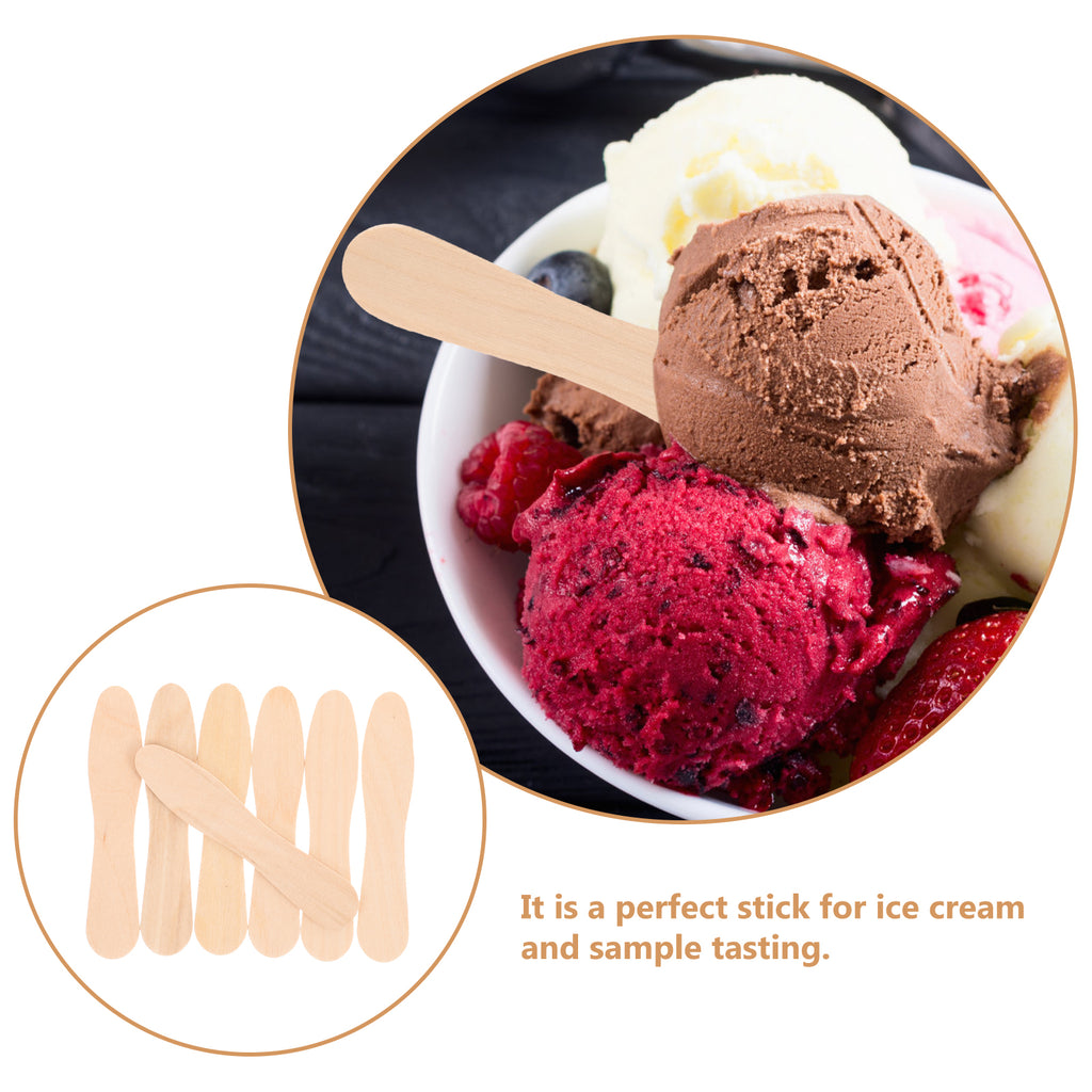 100pcs /set Healthy Nontoxic Smooth Natural Wooden Compostable Honey Sugar Scrub Yogurt Pudding Ice Cream Stick Tasting Spoon