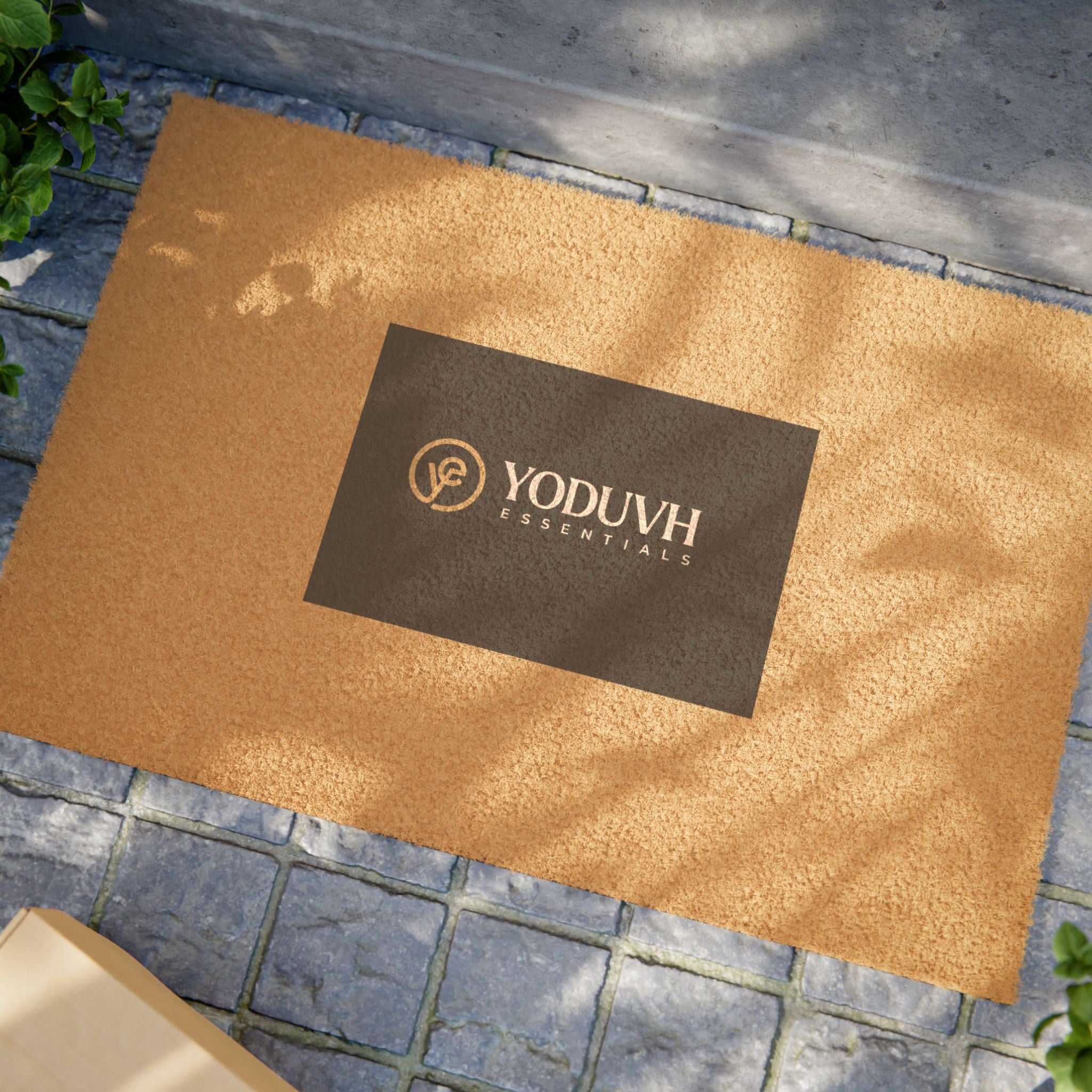 Coir Doormat with Minimal Leaf Logo — Durable Non-Slip Welcome Mat