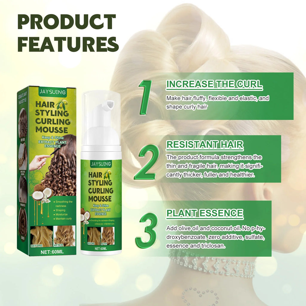 Jayusing Fluffy Curly Hair Styling Mousse Hydrating Moisturizing Care Anti-frizz Elastic Foam Style Intense Curl Defining Spray
