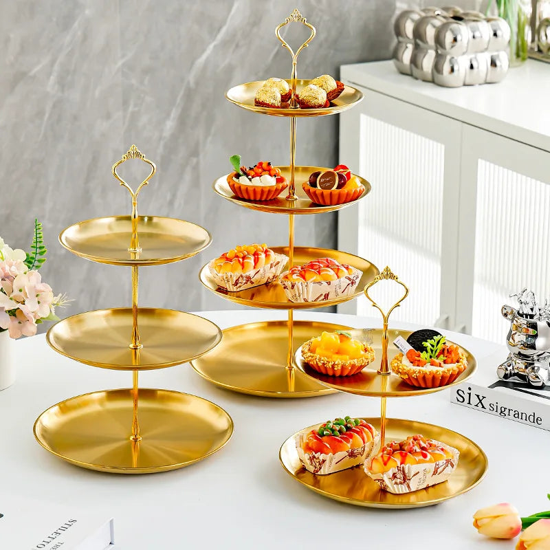 Multi-Layer Stainless Steel Serving Tray, Dessert Cake Fruit Snack Stand for Home, Hotel & Banquet Display