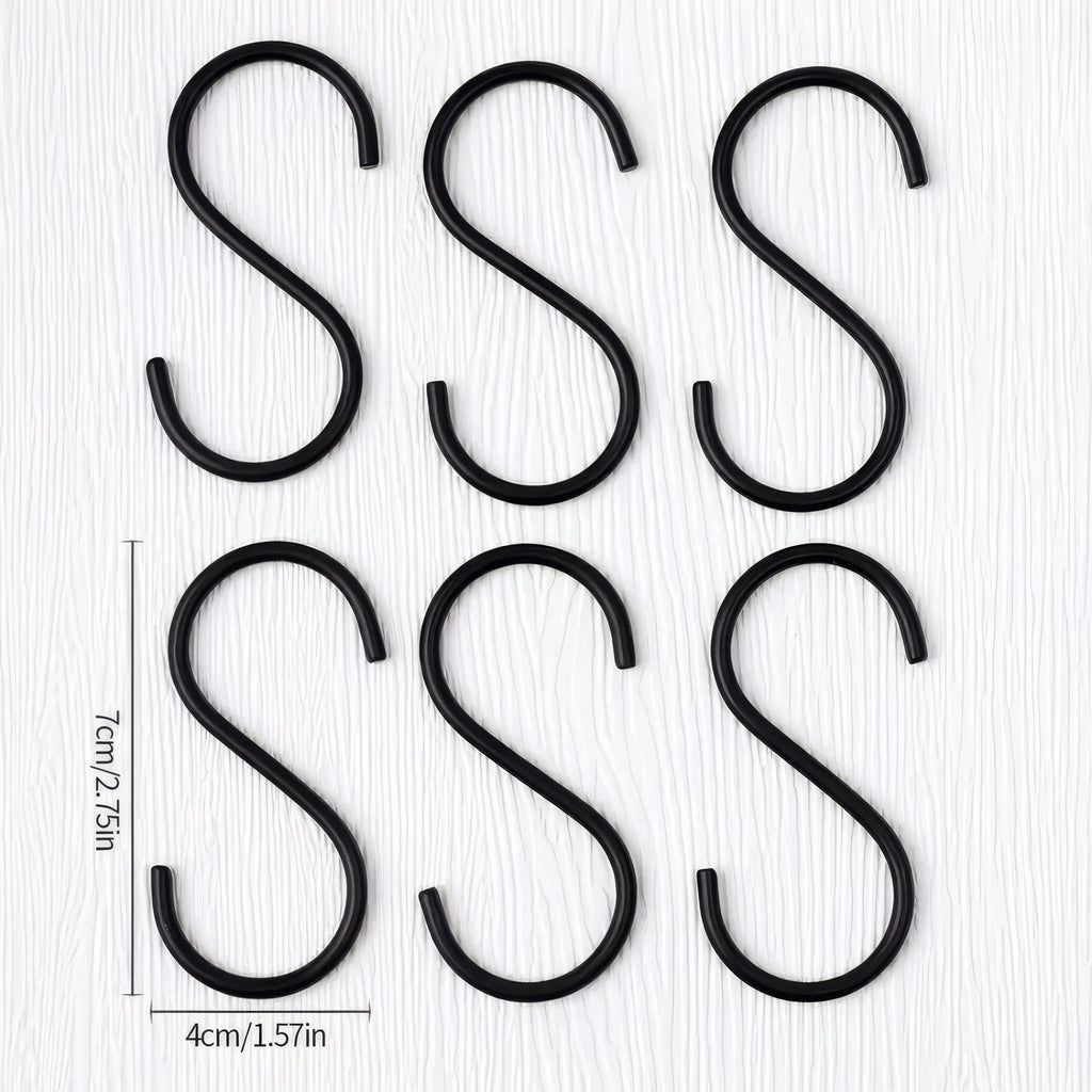 10/20 Black S-shaped Hooks, Wall Mounted Multifunctional Hooks, Used for Hanging Plants, Kitchens, Wardrobes, Black Hooks