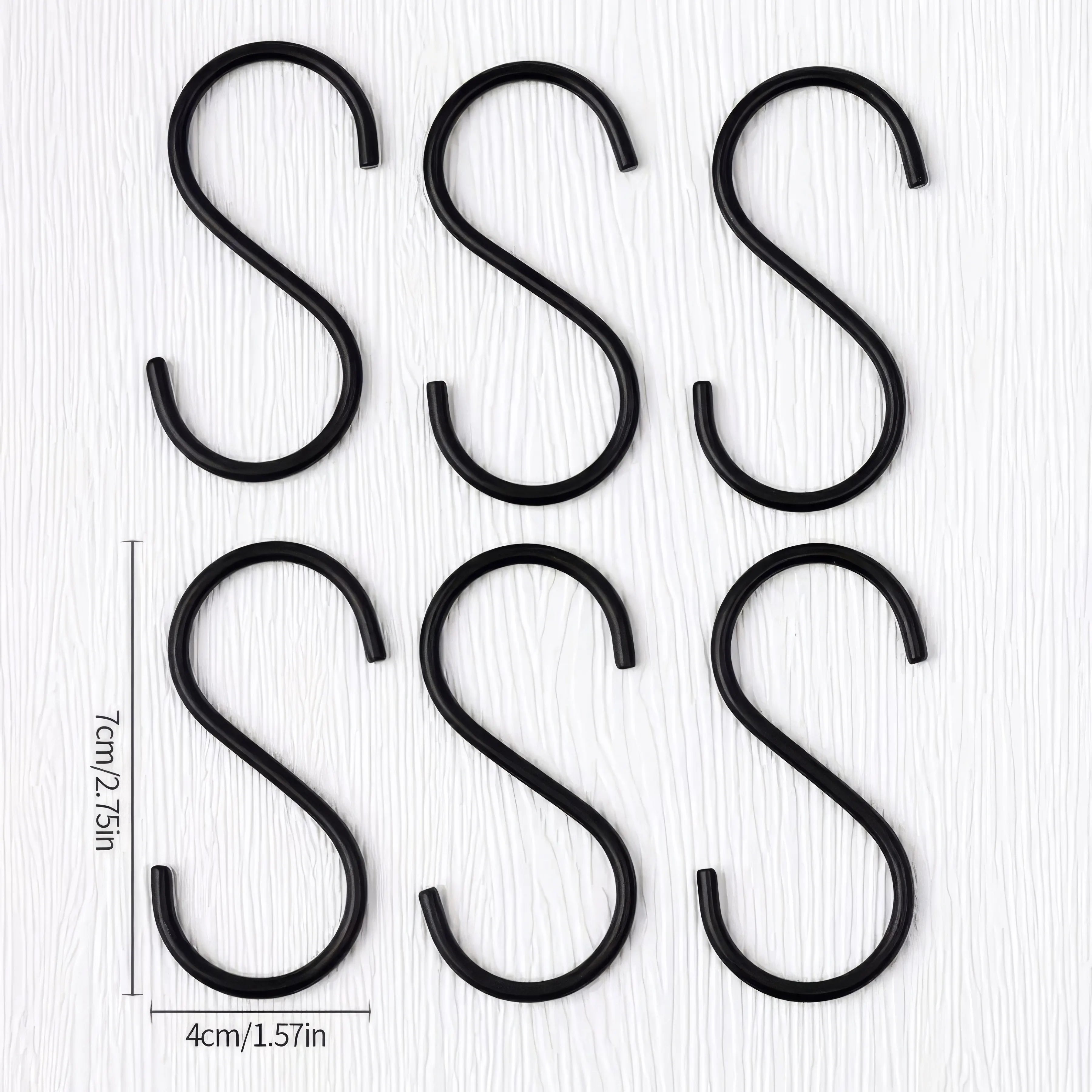 10/20 Black S-shaped Hooks, Wall Mounted Multifunctional Hooks, Used for Hanging Plants, Kitchens, Wardrobes, Black Hooks