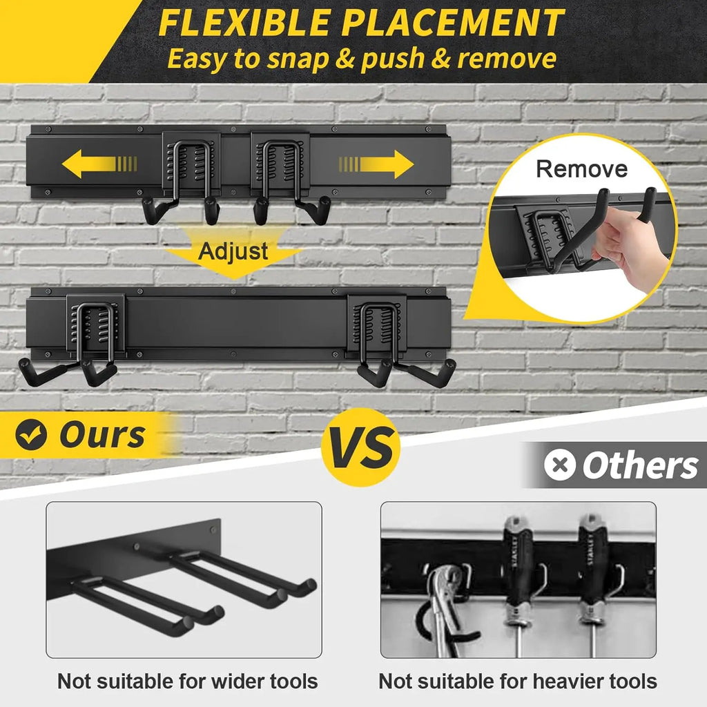 Heavy-Duty Wall-Mounted Tool Hooks – No-Slip Garage & Indoor Storage, Secure, Adjustable & No Assembly Required