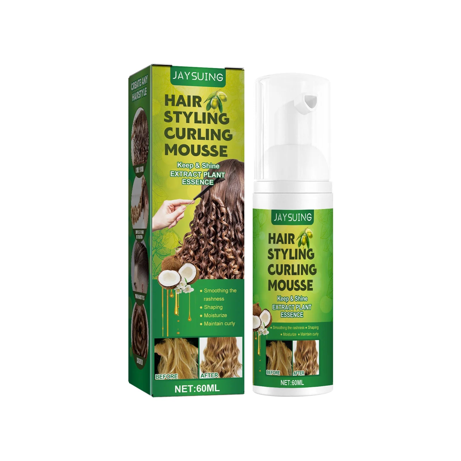 Jayusing Fluffy Curly Hair Styling Mousse Hydrating Moisturizing Care Anti-frizz Elastic Foam Style Intense Curl Defining Spray