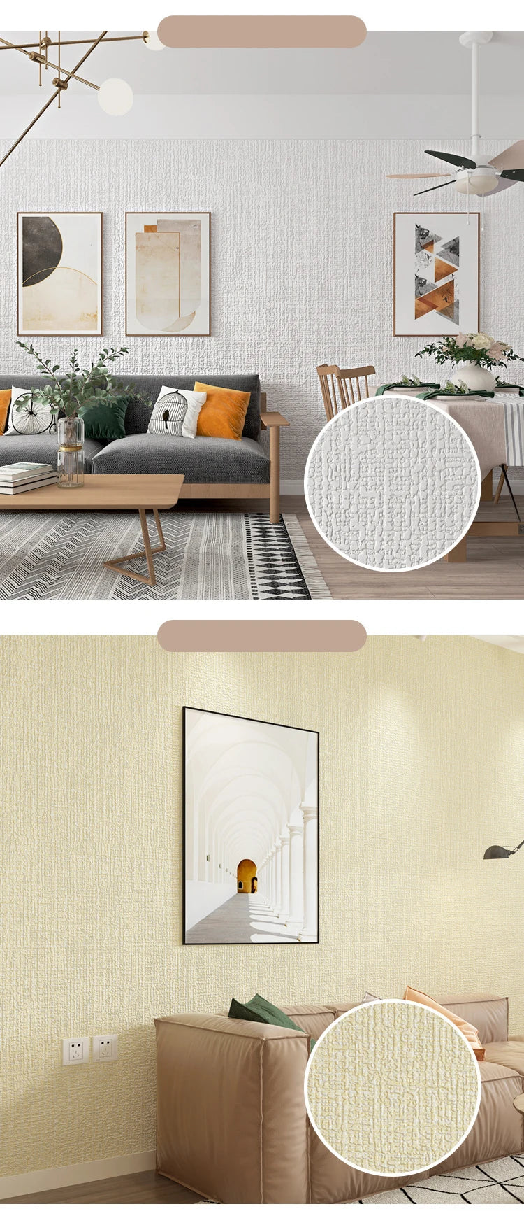 50cm linen foam 3D self-adhesive wall sticker PVC solid color thickened waterproof background wall renovation wallpaper