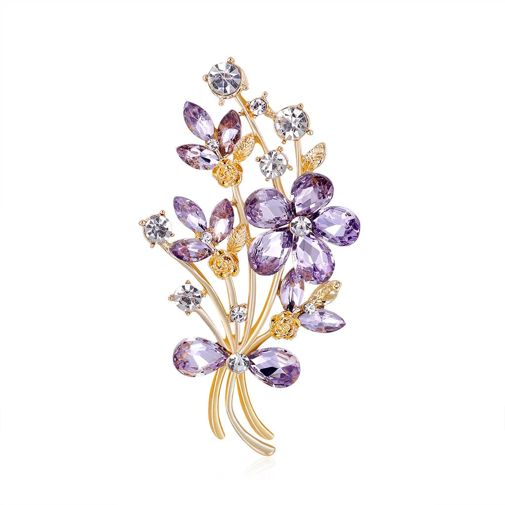 Single-piece colorful floral corsage, alloy electroplated rhinestone glass bouquet brooch, elegant jewelry, suitable for everyda
