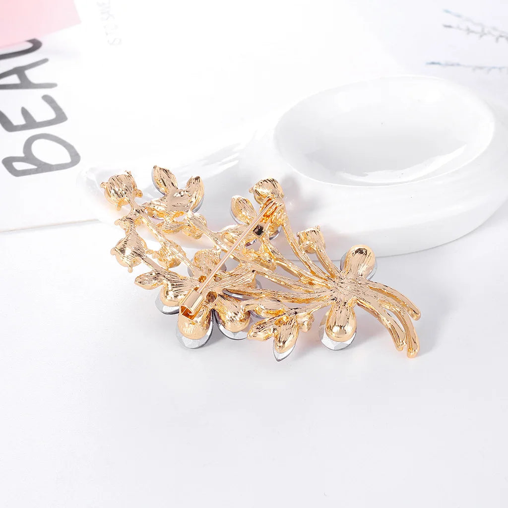 Single-piece colorful floral corsage, alloy electroplated rhinestone glass bouquet brooch, elegant jewelry, suitable for everyda