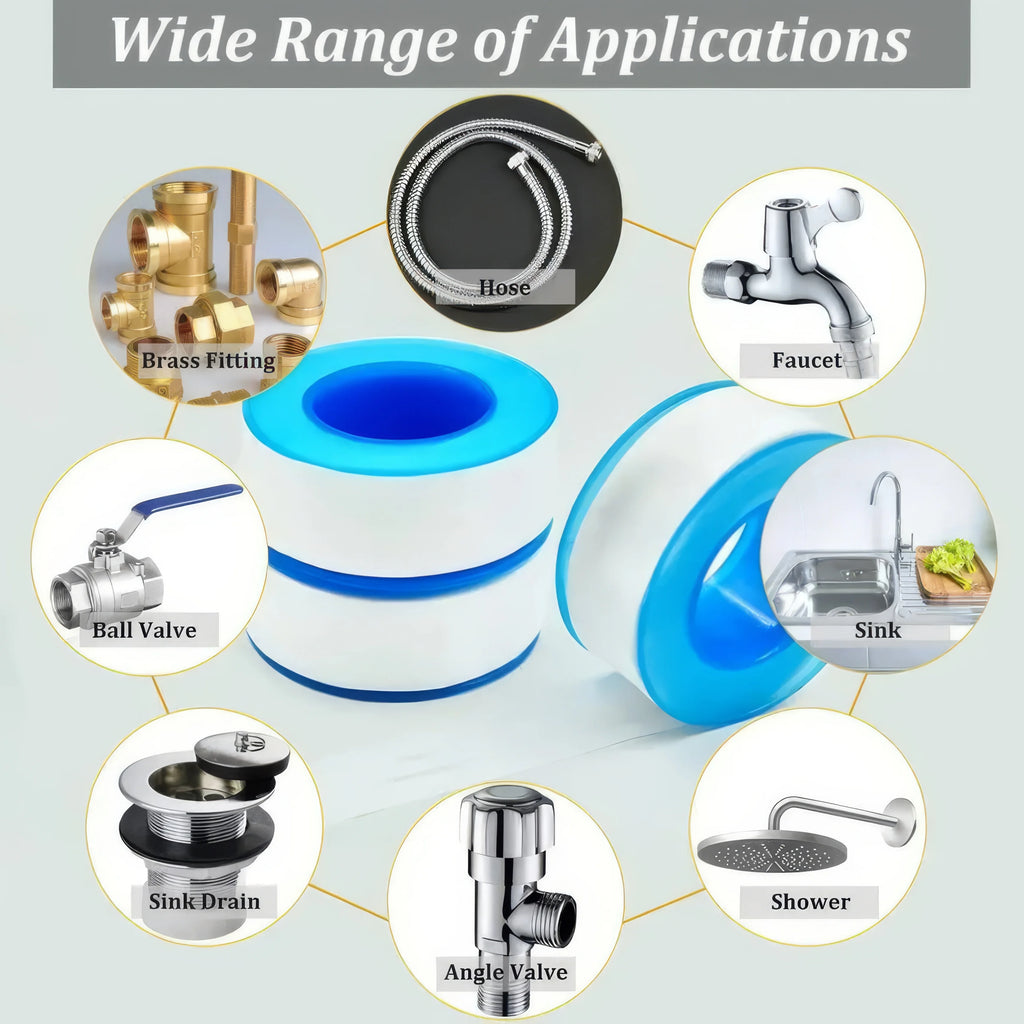 10 Rolls of Blue Sealing Tape, Self-adhesive Waterproof Sealing Tape - Suitable for Water Pipes, Shower Heads, Kitchen Sinks