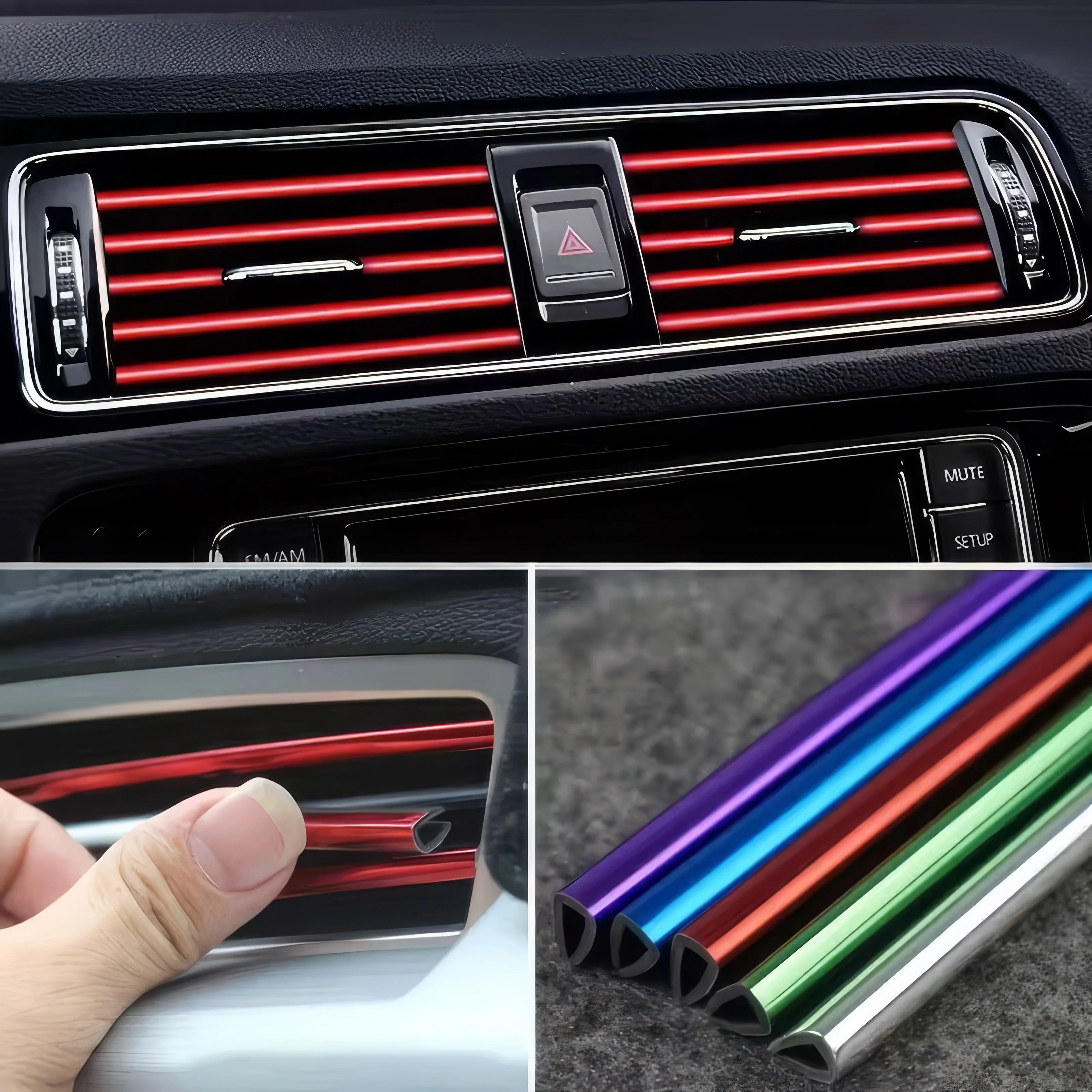 10/20 Decorative Strips in Red, Bendable, Tool Free, Suitable for Small Cars and Car Air Conditioning Vents