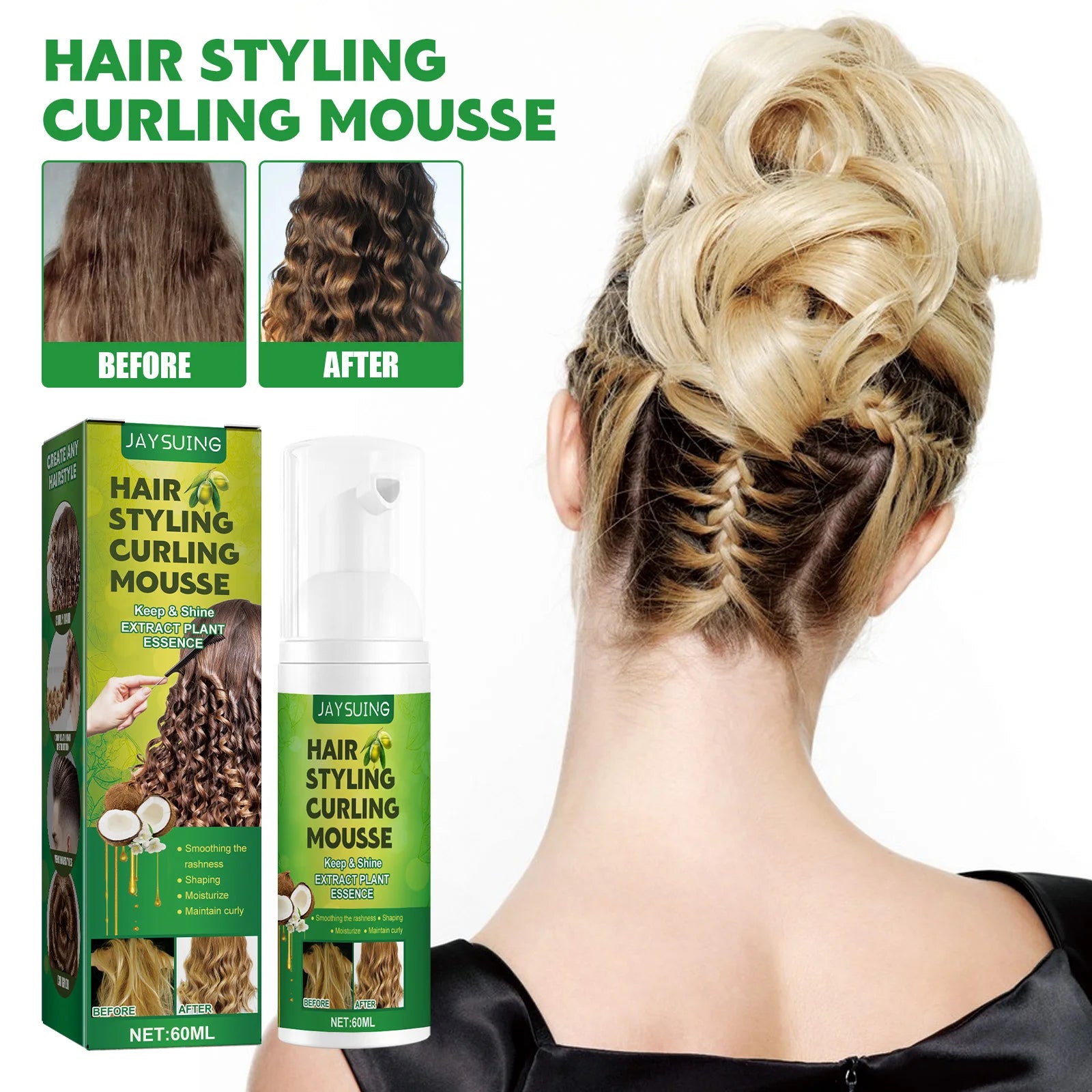 Jayusing Fluffy Curly Hair Styling Mousse Hydrating Moisturizing Care Anti-frizz Elastic Foam Style Intense Curl Defining Spray