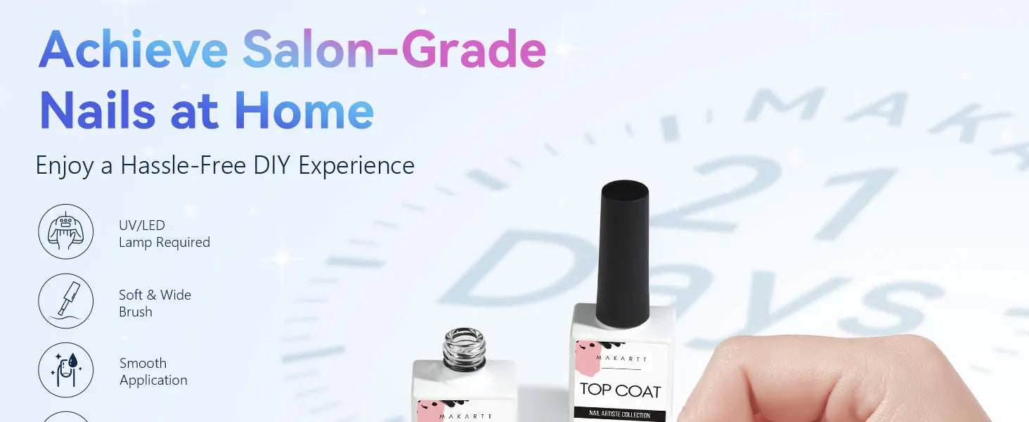 Makartt Gel Top Coat - 2PCS No Wipe Top Coat Gel Nail Polish High Glossy Shine Finish Long Lasting, 10ML Clear Soak Off UV/LED