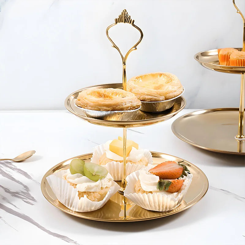 Multi-Layer Stainless Steel Serving Tray, Dessert Cake Fruit Snack Stand for Home, Hotel & Banquet Display