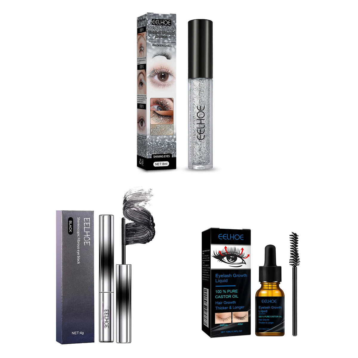 Eelhoe Castor Oil Fast Growth Eyelash Serum Shiny Mascara Eyebrow Enhance Nourish Natural Lengthen Thickening Lash Curling Serum