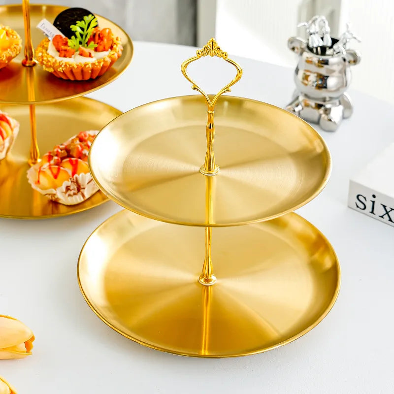 Multi-Layer Stainless Steel Serving Tray, Dessert Cake Fruit Snack Stand for Home, Hotel & Banquet Display