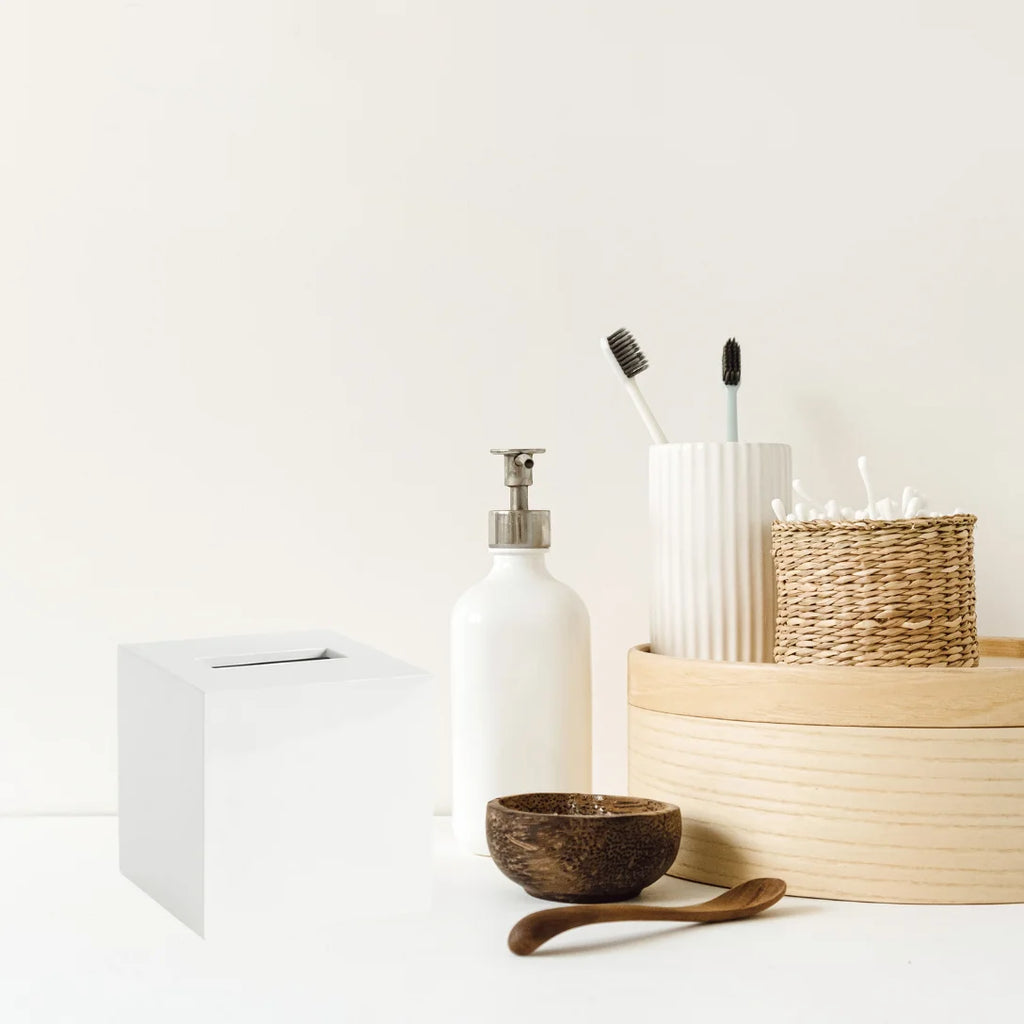 Modern White Resin Tissue Box Cover – Elegant Square Bathroom & Office Napkin Holder