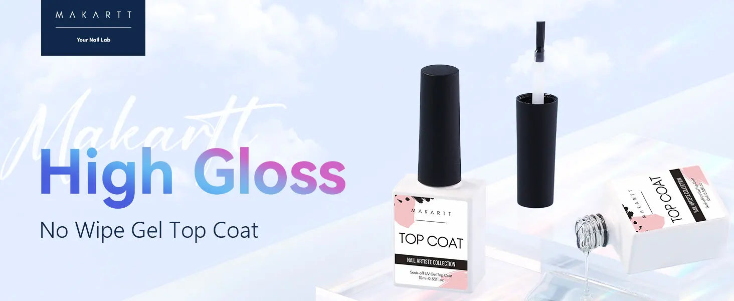 Makartt Gel Top Coat - 2PCS No Wipe Top Coat Gel Nail Polish High Glossy Shine Finish Long Lasting, 10ML Clear Soak Off UV/LED
