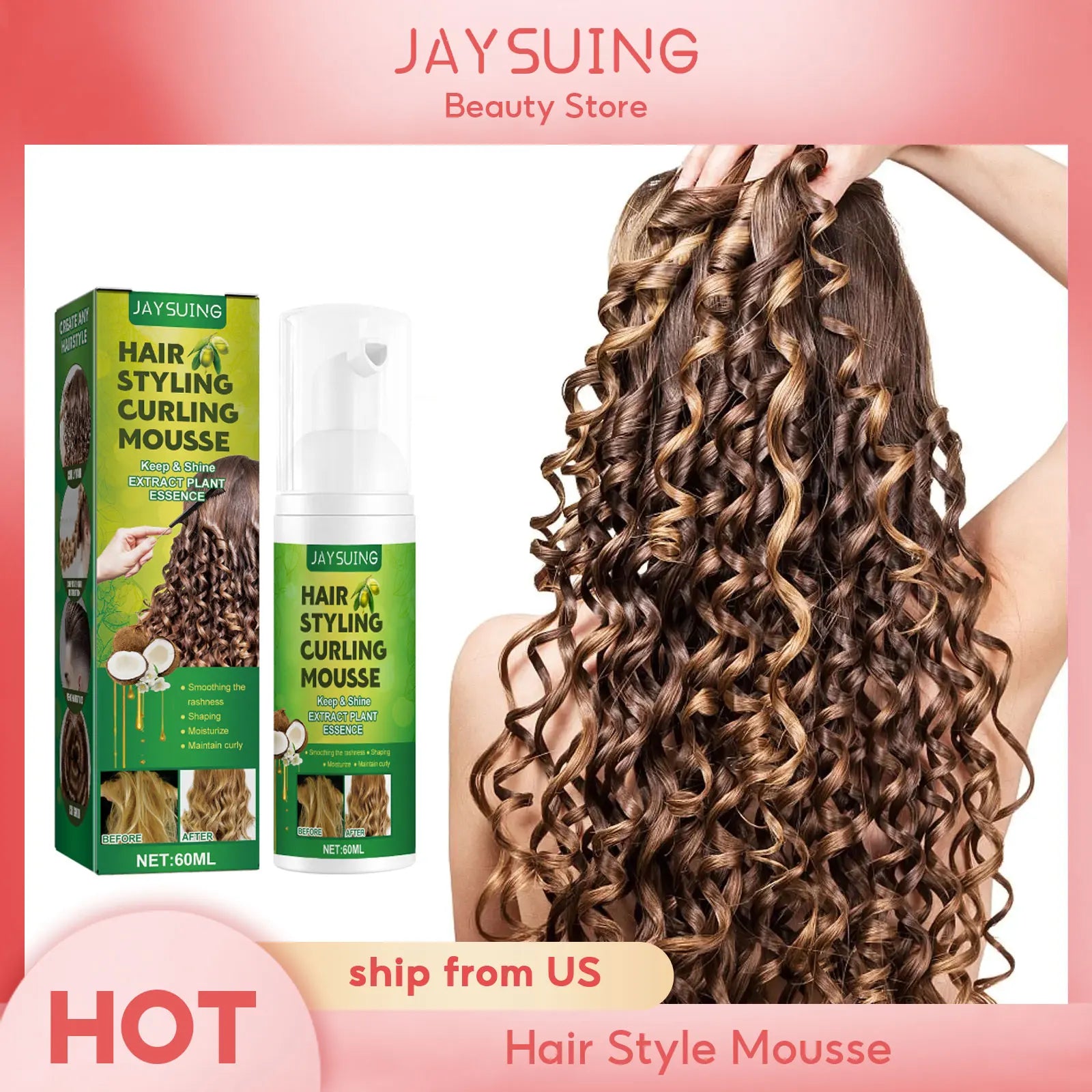 Jayusing Fluffy Curly Hair Styling Mousse Hydrating Moisturizing Care Anti-frizz Elastic Foam Style Intense Curl Defining Spray