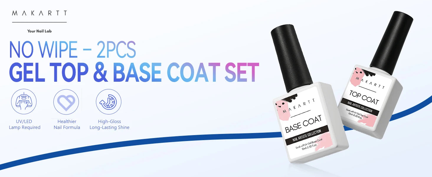 Makartt Gel Top Coat - 2PCS No Wipe Top Coat Gel Nail Polish High Glossy Shine Finish Long Lasting, 10ML Clear Soak Off UV/LED