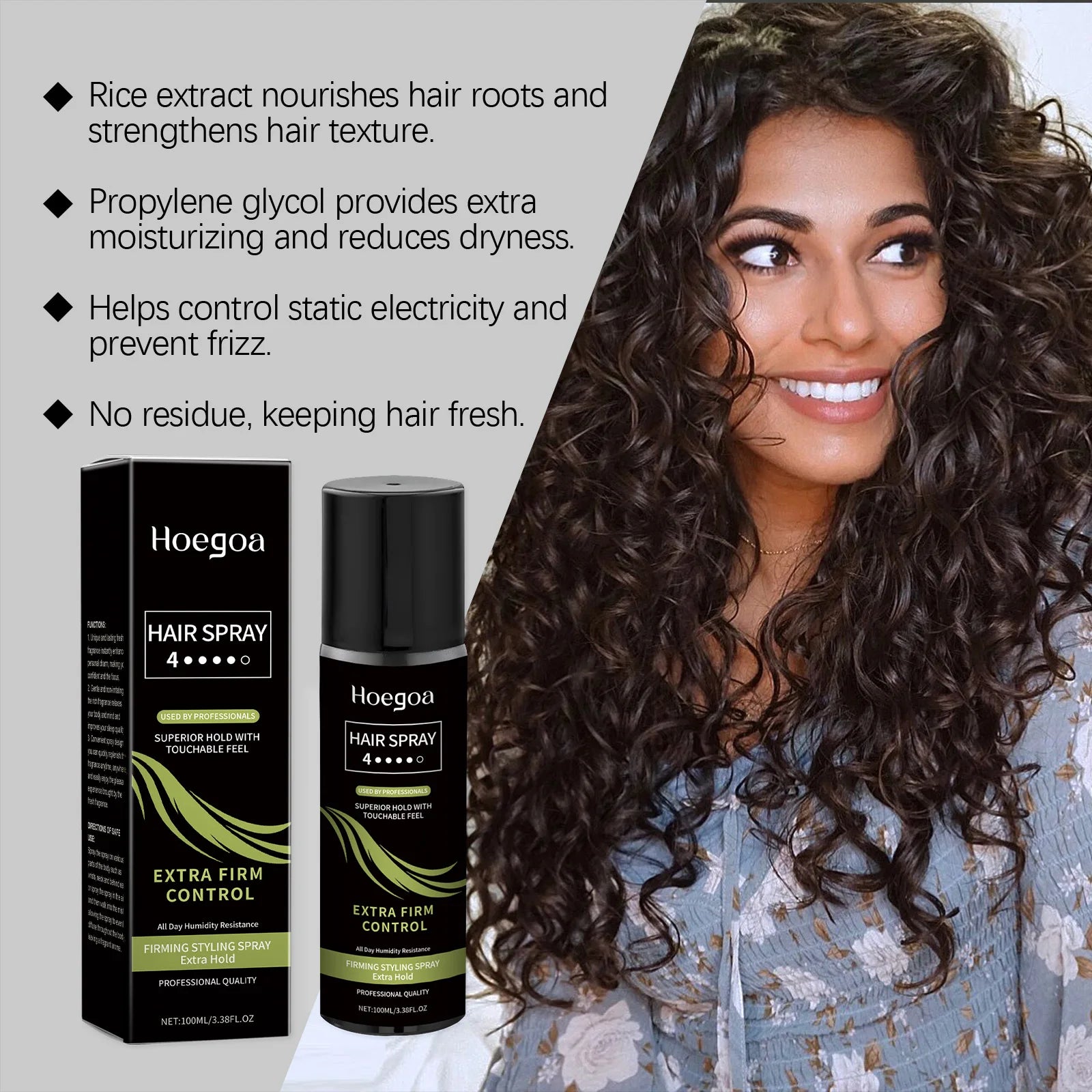 Hoegoa Hair Styling Spray Strong Hold Lasting Effect Nourishing Hair Roots Fresh Scent Increase Hair Luster Hair Styling Spray