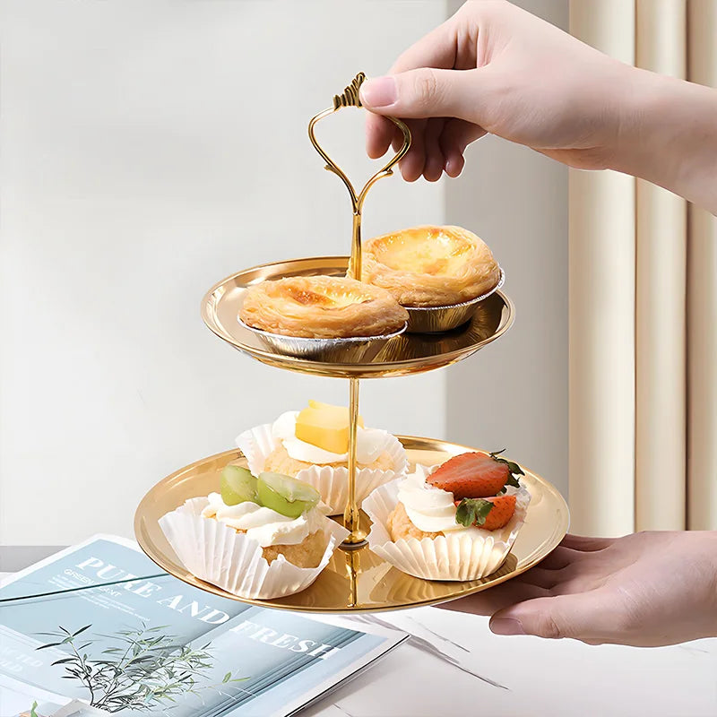 Multi-Layer Stainless Steel Serving Tray, Dessert Cake Fruit Snack Stand for Home, Hotel & Banquet Display