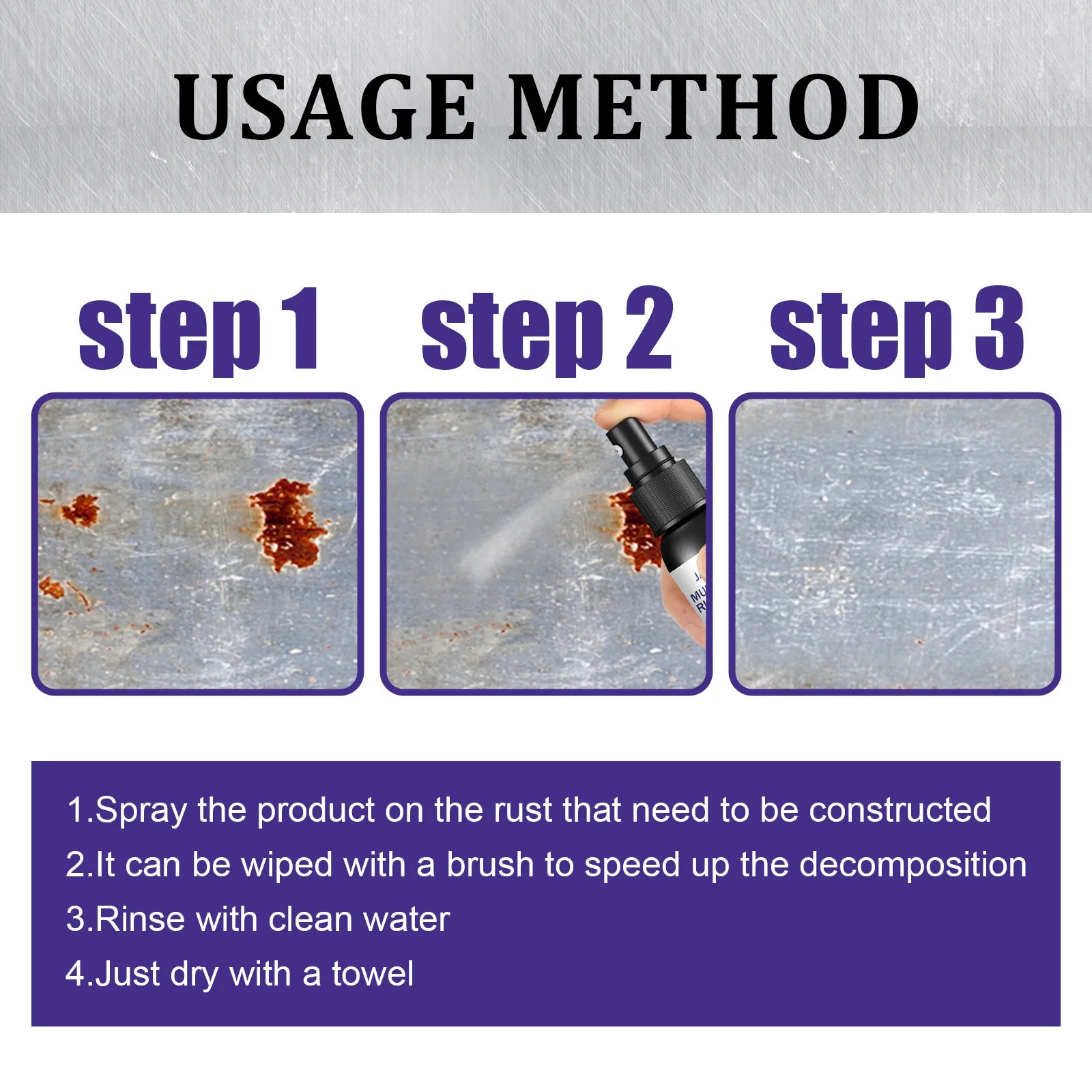Jaysuing 50ml Rust Remover Spray Metal Surface Polish Anti-Rust Paint Car Maintenance Iron Cleaning Rust Stain Remover Cleaner