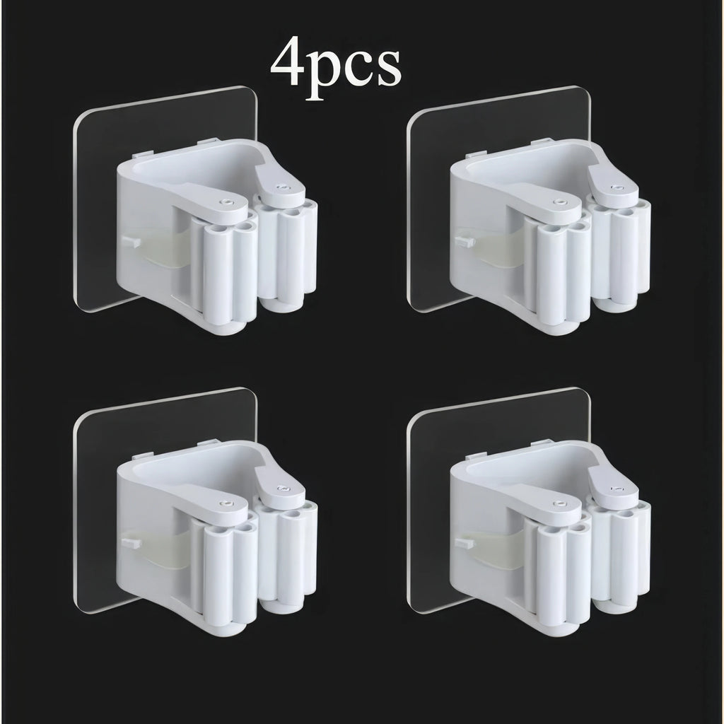 4-piece Mop Holder Without Drilling, Adhesive Installation, Practical Hook, Suitable for Wall Mounting in Bathrooms and Toilets