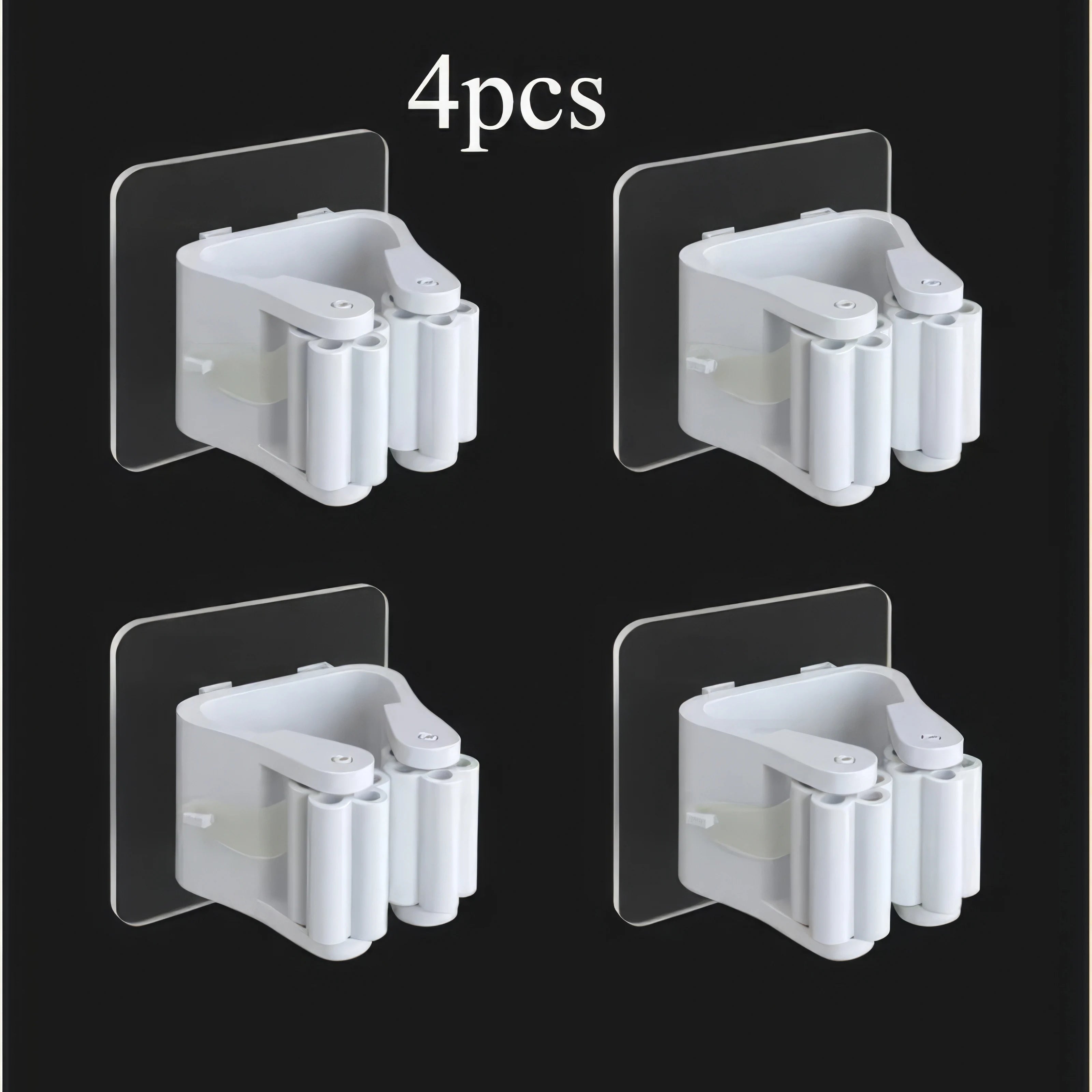 4-piece Mop Holder Without Drilling, Adhesive Installation, Practical Hook, Suitable for Wall Mounting in Bathrooms and Toilets