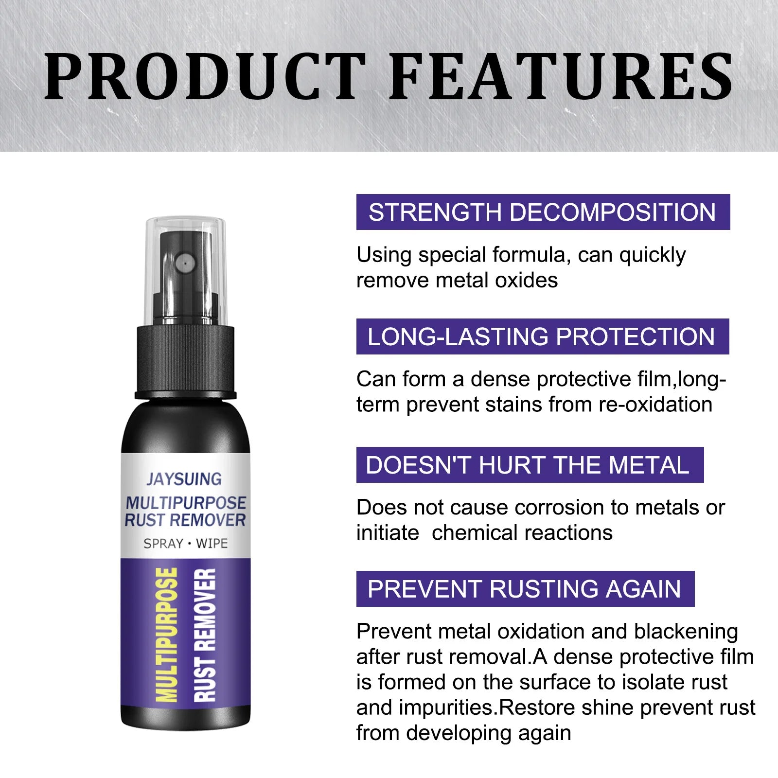 Jaysuing 50ml Rust Remover Spray Metal Surface Polish Anti-Rust Paint Car Maintenance Iron Cleaning Rust Stain Remover Cleaner