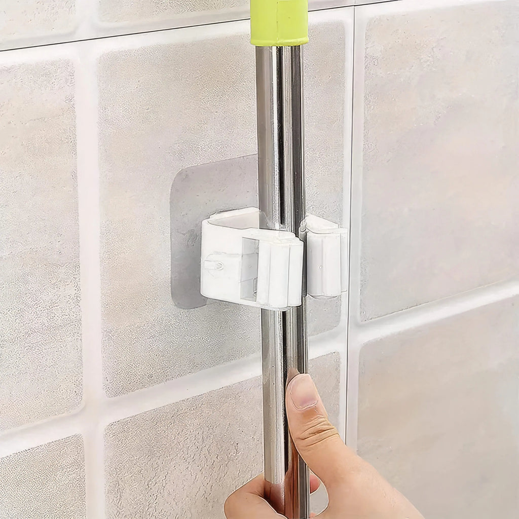 4-piece Mop Holder Without Drilling, Adhesive Installation, Practical Hook, Suitable for Wall Mounting in Bathrooms and Toilets