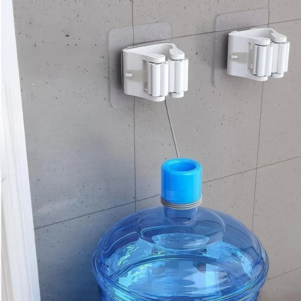 4-piece Mop Holder Without Drilling, Adhesive Installation, Practical Hook, Suitable for Wall Mounting in Bathrooms and Toilets
