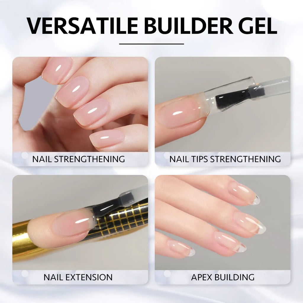 Builder Nail Gel, 7-in-One Clear Builder for Nails, LED Lamp Cured Rubber Base Gel Polish Coat Strengthener Thickening Extension