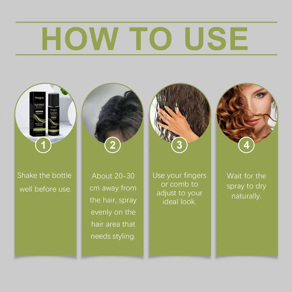 Hoegoa Hair Styling Spray Strong Hold Lasting Effect Nourishing Hair Roots Fresh Scent Increase Hair Luster Hair Styling Spray