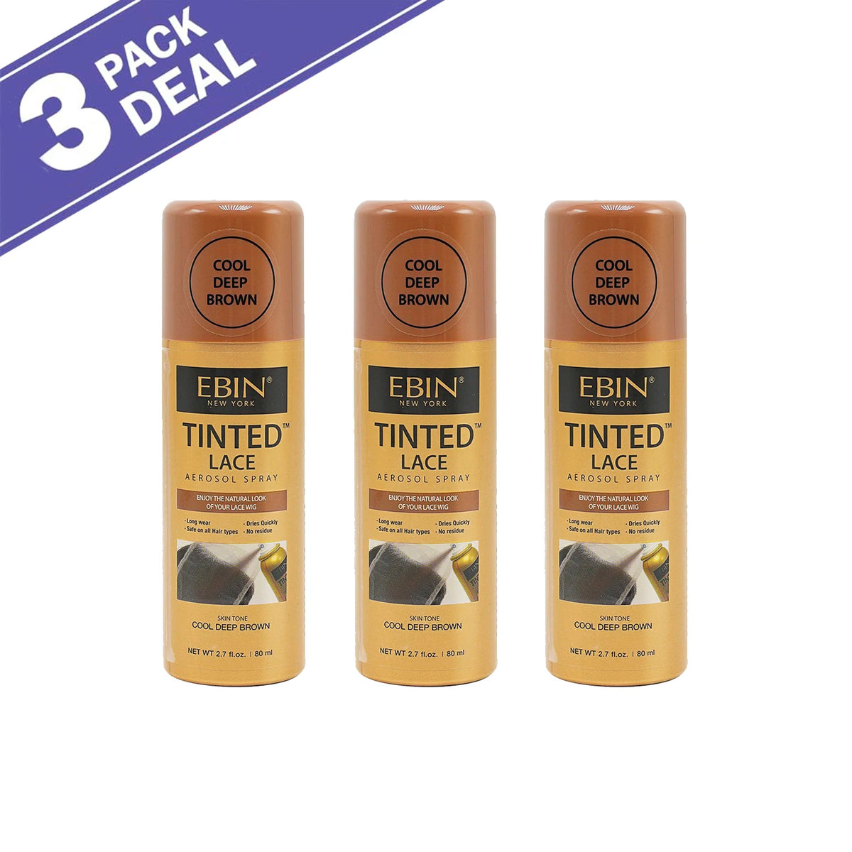 Ebin New York Tinted Lace Aerosol Spray 2.7oz/ 80ml - Quick Dry, Natural Tint, Ideal for Seamless Lace Blending