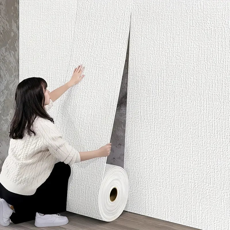 50cm linen foam 3D self-adhesive wall sticker PVC solid color thickened waterproof background wall renovation wallpaper