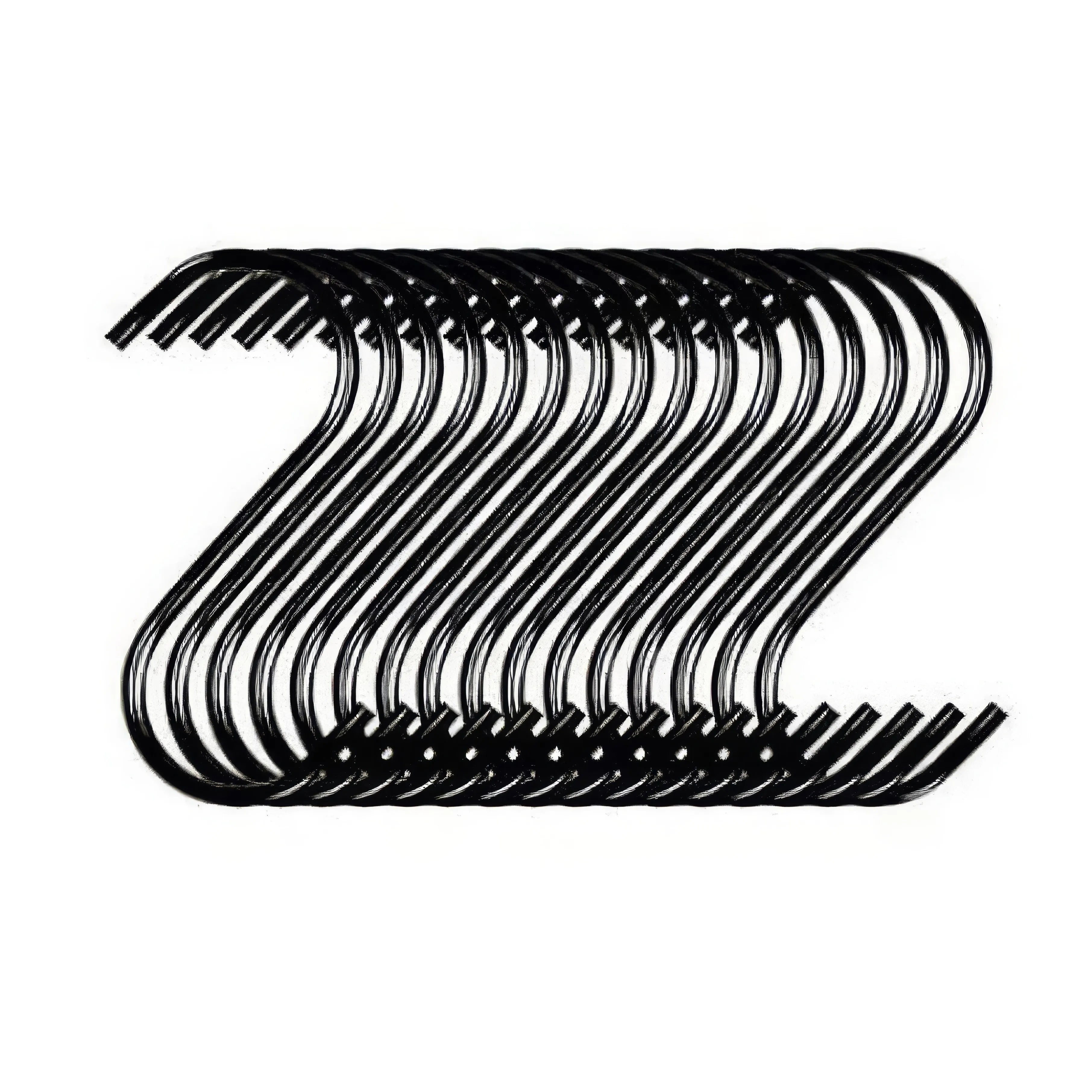 10 Black S-shaped Hooks, Easy To Install, Non Slip and Durable, Suitable for Kitchen, Bathroom, Wardrobe and Garage Storage