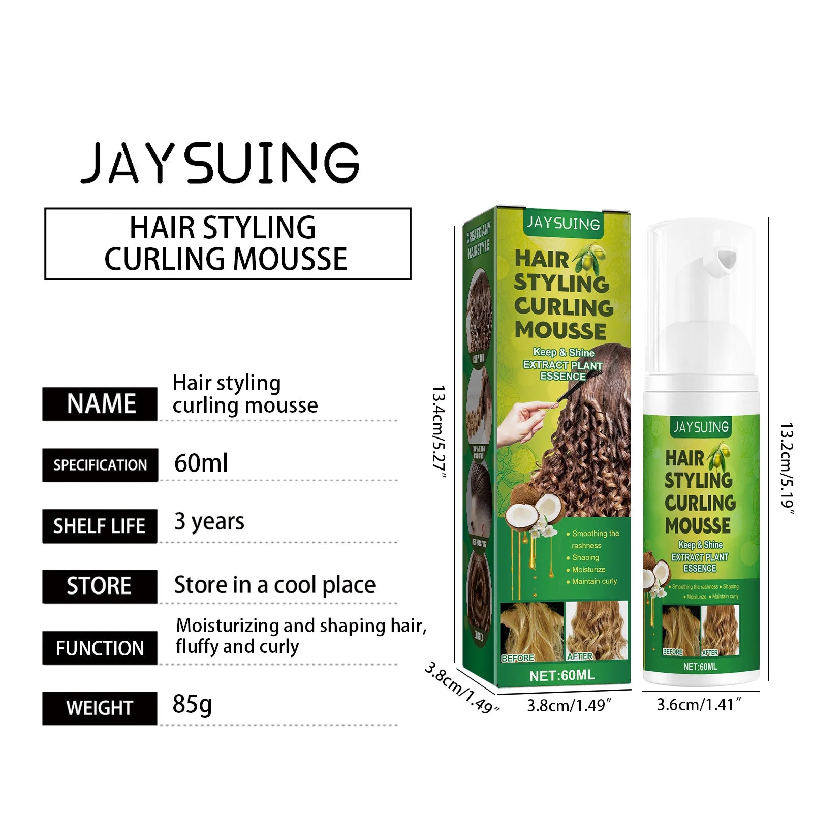 Jayusing Fluffy Curly Hair Styling Mousse Hydrating Moisturizing Care Anti-frizz Elastic Foam Style Intense Curl Defining Spray
