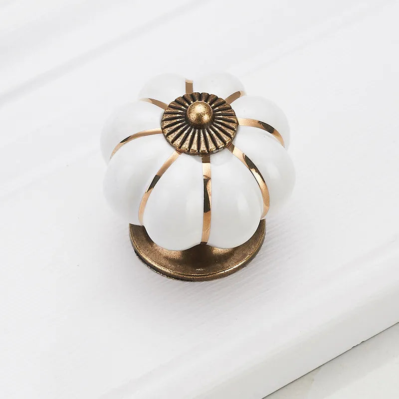 NAIERDI 40mm Pumpkin Ceramic Handles Drawer Knobs Cupboard Door Handles Single Hole Cabinet Handles with screws Furniture Handle