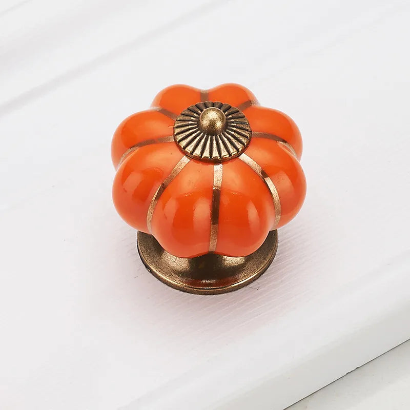 NAIERDI 40mm Pumpkin Ceramic Handles Drawer Knobs Cupboard Door Handles Single Hole Cabinet Handles with screws Furniture Handle