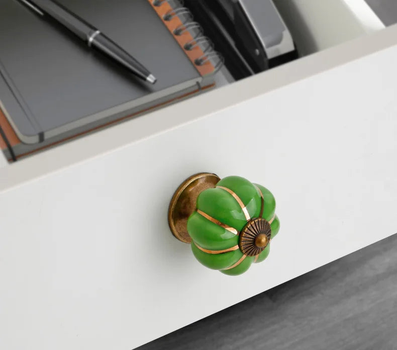 NAIERDI 40mm Pumpkin Ceramic Handles Drawer Knobs Cupboard Door Handles Single Hole Cabinet Handles with screws Furniture Handle