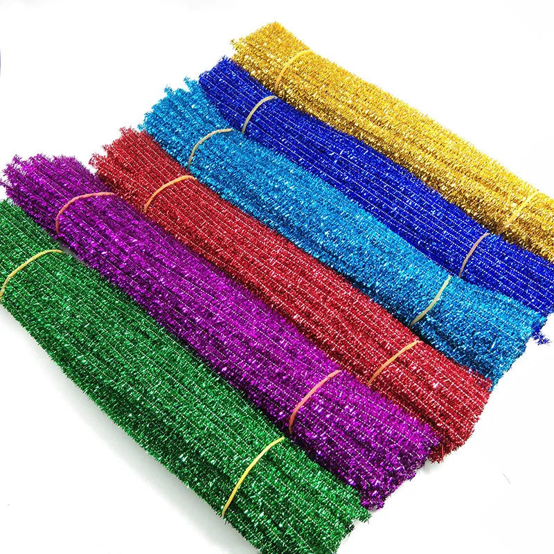 100pcs Glitter Chenille Stems Pipe Cleaners Plush Tinsel Stems Wired Sticks Kids Educational DIY Craft Supplies Toys Crafting