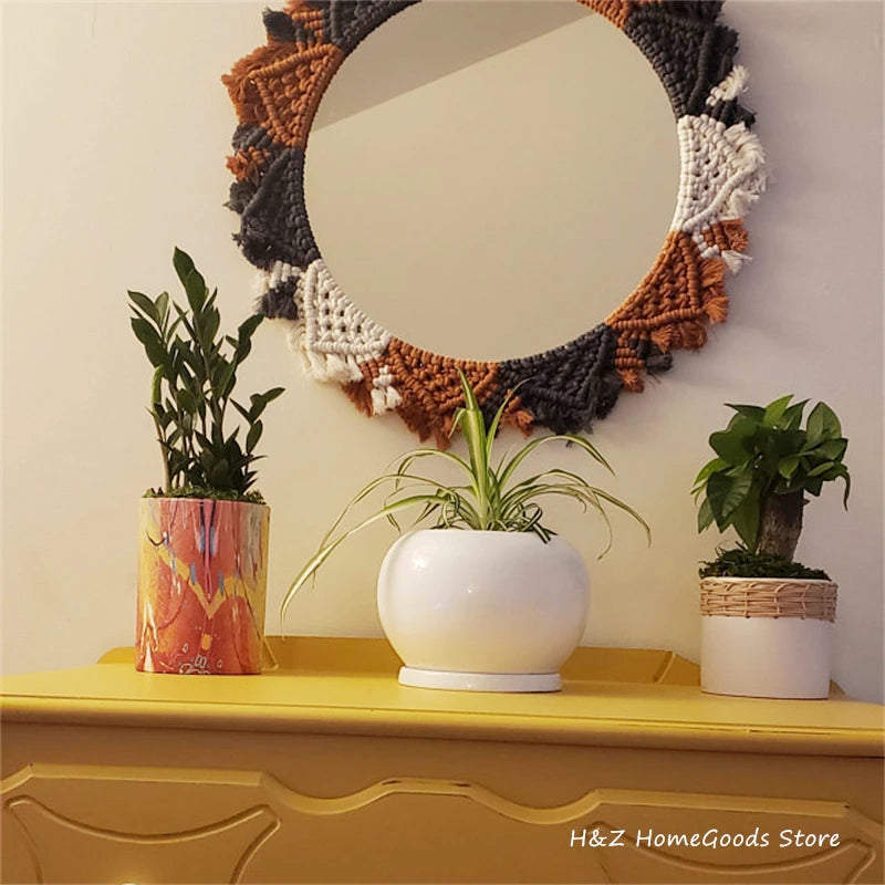 Bohemia Macrame Handmade Makeup Decorative Mirror Wall Tapestry For Bedroom Livingroom Bathroom Home Decor  Shower Round Mirrors